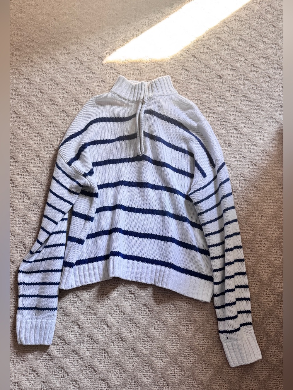 Splendid White & Navy Striped Half-Zip Sweater - Classic Cozy Style